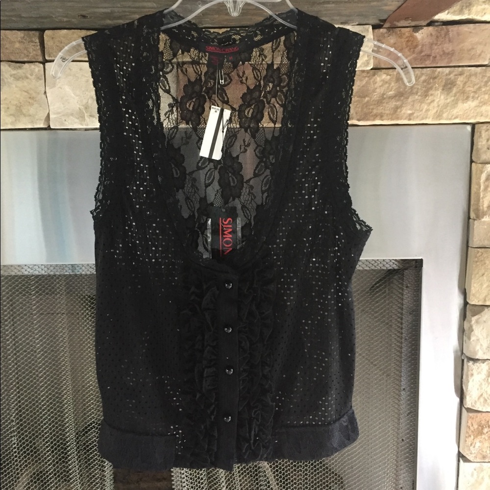 New Medium Black Simon Chang Top